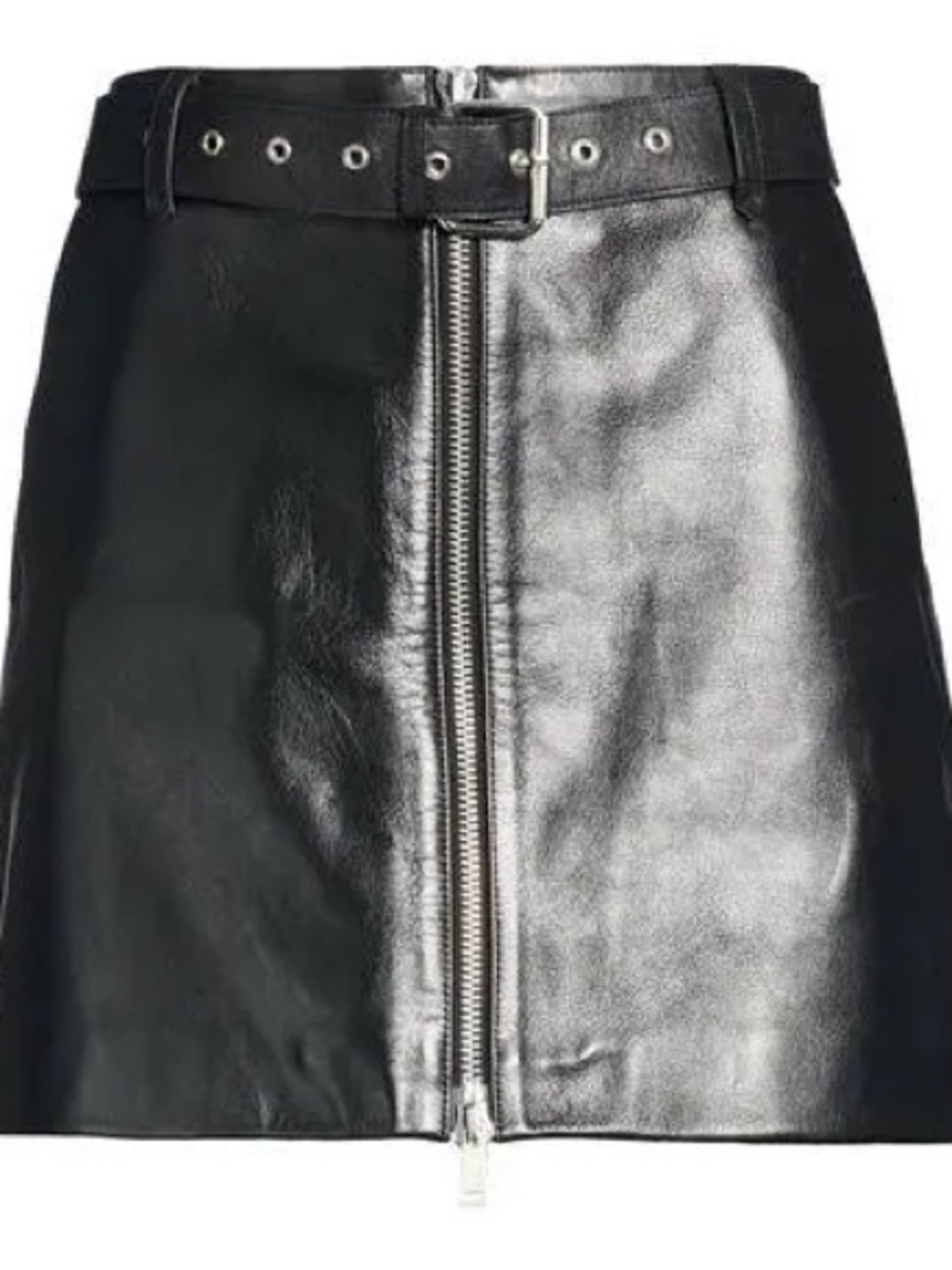 Anine Bing Black Faux Leather Zip-Front Mini Skirt with Belt